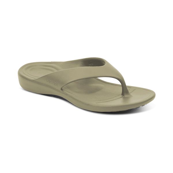 Aetrex Men's Maui Flip Flops Army Sandals UK 6404-211